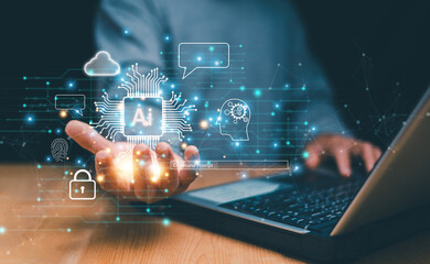 Artificial Intelligence, Ai technology, Businessman using technology AI to be assistant in creating...