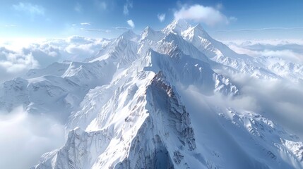 Majestic Snow Capped Peaks Reaching Towards Ethereal Skies in Awe Inspiring Mountainous Landscape