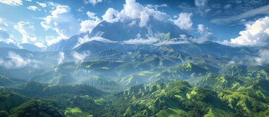 Stunning Panoramic View of the Majestic Papuo Mountains in the Lush Tropical Wilderness of Papua New Guinea - obrazy, fototapety, plakaty