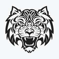 Fototapeta premium screaming tiger head tribal vector tattoo design
