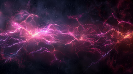 Cosmic lightning in starry space. Electric lightning strikes on a dark background.