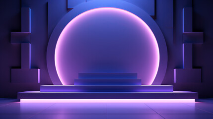 A blue and purple stage with a spotlight in the back. - obrazy, fototapety, plakaty