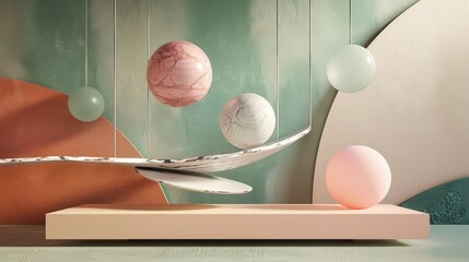 Artistic 3d interpretation of levitating objects in a 3d scene  AI generated illustration
