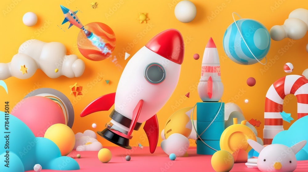 Poster bold and modern 3d renderings of isolated flying objects in a startup theme ai generated illustratio