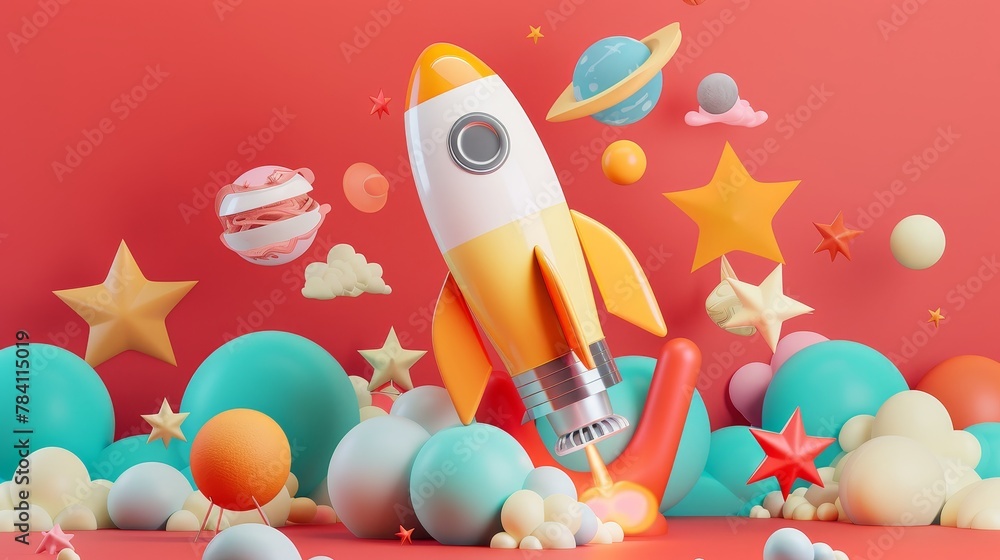 Poster bold and modern 3d renderings of isolated flying objects in a startup theme ai generated illustratio