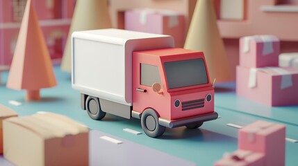 Bold and graphic 3d render of a delivery service concept   AI generated illustration - obrazy, fototapety, plakaty