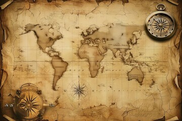 Fototapeta na wymiar vintage map background with compass and travel elements old world exploration concept illustration