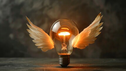 Clever light bulb with wings  AI generated illustration - obrazy, fototapety, plakaty
