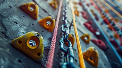 Climbing walls and harnesses in a surreal isolated composition  AI generated illustration
