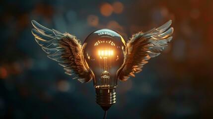 Clever light bulb with wings   AI generated illustration - obrazy, fototapety, plakaty