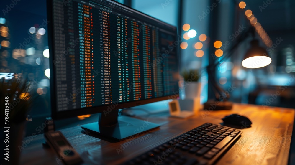 Poster computer monitor glowing with an open spreadsheet ai generated illustration
