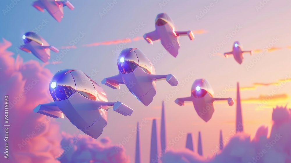 Poster contemporary 3d renderings of isolated flying objects in a startup scene ai generated illustration