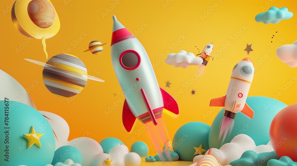 Aufkleber contemporary 3d renderings of isolated flying objects in a startup scene ai generated illustration