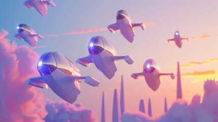 Contemporary 3d renderings of isolated flying objects in a startup scene   AI generated illustration