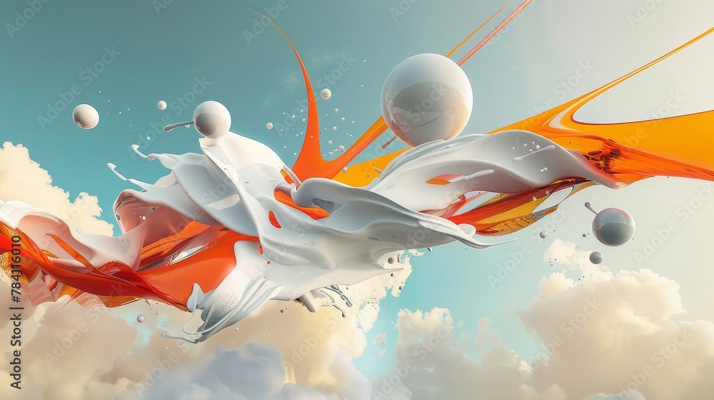 Poster dynamic 3d art showcasing flying objects in a bold graphic design ai generated illustration