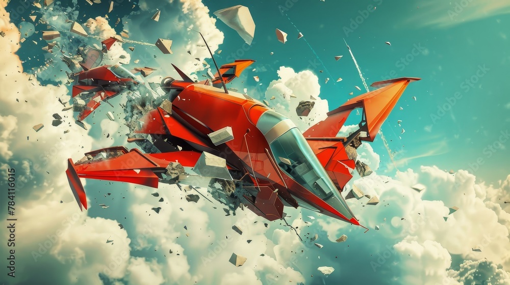 Aufkleber dynamic 3d art showcasing flying objects in a bold graphic design ai generated illustration