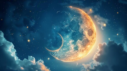 Obraz na płótnie Canvas Dreamy moon with sleepy face AI generated illustration