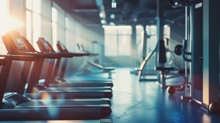 empty modern gym background interior with rows of treadmill 