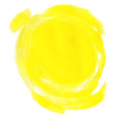 Żółta plama pędzla farba akrylowa. Rozmazany abstrakcyjny kształt plamy i rozmazów z teksturą. Wyodrębniona z tła.  - obrazy, fototapety, plakaty
