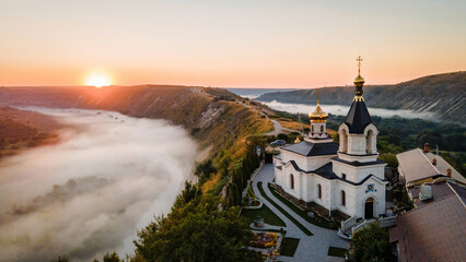 Aerial drone view of the Old Orhei at sunset