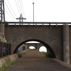 Fototapeta premium 3D rendered urban street under a high way bridge as a backdrop with transparent background 