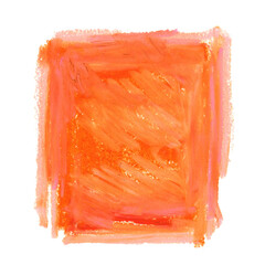 Pomarańczowa plama pędzla farba akrylowa. Rozmazany abstrakcyjny kształt kwadratu i rozmazów z teksturą. Wyodrębniona z tła.  - obrazy, fototapety, plakaty