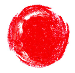 Czerwona plama pędzla farba akrylowa. Rozmazany abstrakcyjny kształt koła i rozmazów z teksturą. Wyodrębniona z tła.  - obrazy, fototapety, plakaty