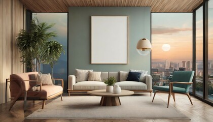 Frame mockup, ISO A paper size. Living room wall poster mockup