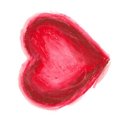 Czerwone serce w stylu dziecięcym,  farba akrylowa. Rozmazany abstrakcyjny kształt serca. Wyodrębniona z tła.  - obrazy, fototapety, plakaty