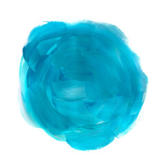 Niebieska plama pędzla farba akrylowa. Rozmazany abstrakcyjny kształt koła i rozmazów z teksturą. Wyodrębniona z tła.  - obrazy, fototapety, plakaty