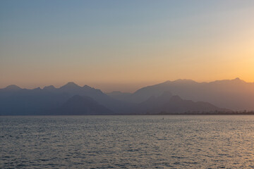 Sunset view from old harbour in Antalya, Turkey