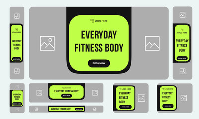 Fototapeta premium Trendy fitness web set banner design for social media post, fitness training banner design, customizable vector eps 10 file format