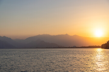 Fototapeta premium Sunset view from old harbour in Antalya, Turkey
