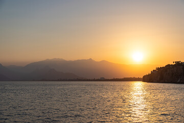 Fototapeta premium Sunset view from old harbour in Antalya, Turkey