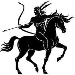 Vector black silhouette of a centaur archer, SVG centaur archerisolated white background