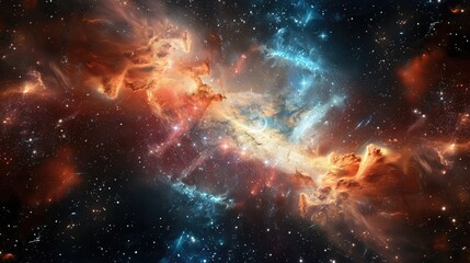 Captivating Cosmic Odyssey A Spectacular Interstellar Landscape of Swirling Nebulae and Brilliant Stars - obrazy, fototapety, plakaty