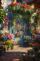 Fototapeta na wymiar Vintage Flower Shop: Colorful Blooms and Charming Decor