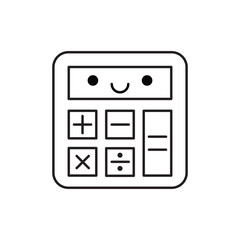 Cute happy smiling electronic calculator character line icon isolated on white background. Vector illustration.