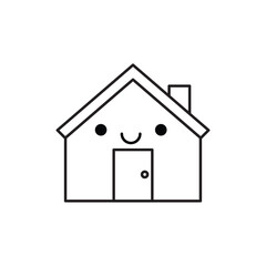 Fototapeta na wymiar Cute happy smiling house character line icon for real estate, mortgage, loan, concept and homepage. Vector illustration.