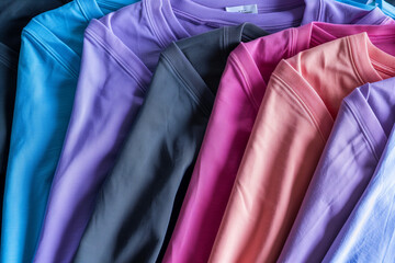 Colorful collection of shirts on hangers, fashion concept