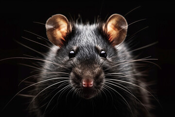 Sleek black rat isolated on a dark background