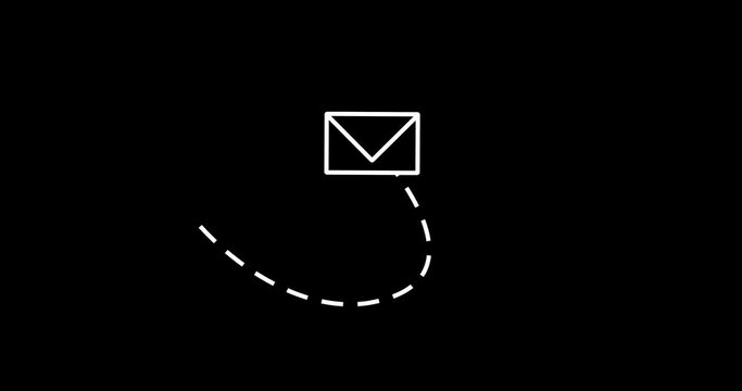 Animation with flying envelope or letter. Post delivery concept. Send Email icon animation on black background. Sending and Receive Message Concept.