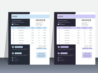 Simple abstract minimal design invoice for your business uses with color variation