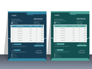 Simple abstract minimal design invoice for your business uses with color variation