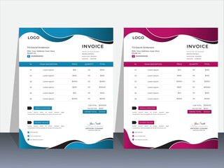 Simple abstract minimal design invoice for your business uses with color variation