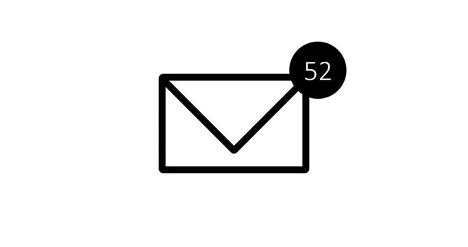 Animation of Email envelope with auto counting number on circle. on white background. Post delivery concept. Send Email icon animation on white background. Sending and Receive Message Concept.