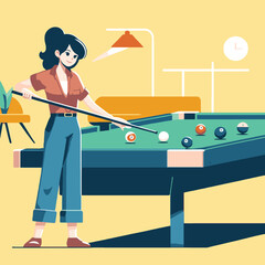 woman playing billiard in a flat design illustration