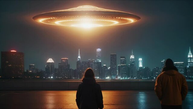 alien invasions. World UFO Day. aliens among humans. The arrival of an alien ship to earth. people noticed UFOs in their city. flying saucer in the city
