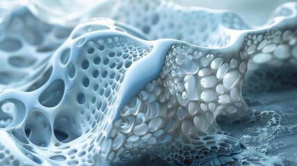 Abstract futuristic porous organic structure in white and blue colors 3D rendering - obrazy, fototapety, plakaty