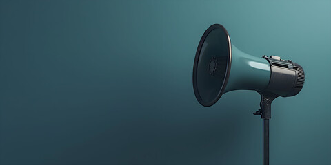 Simple megaphone on blue background. Expression of ideas